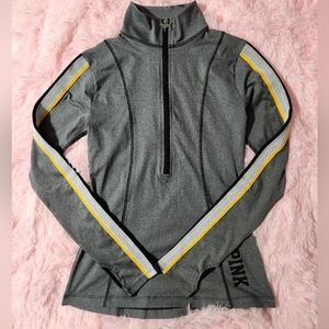 Victoria's Secret PINK Gray with Yellow and White Accents Half Zip Track Jacket